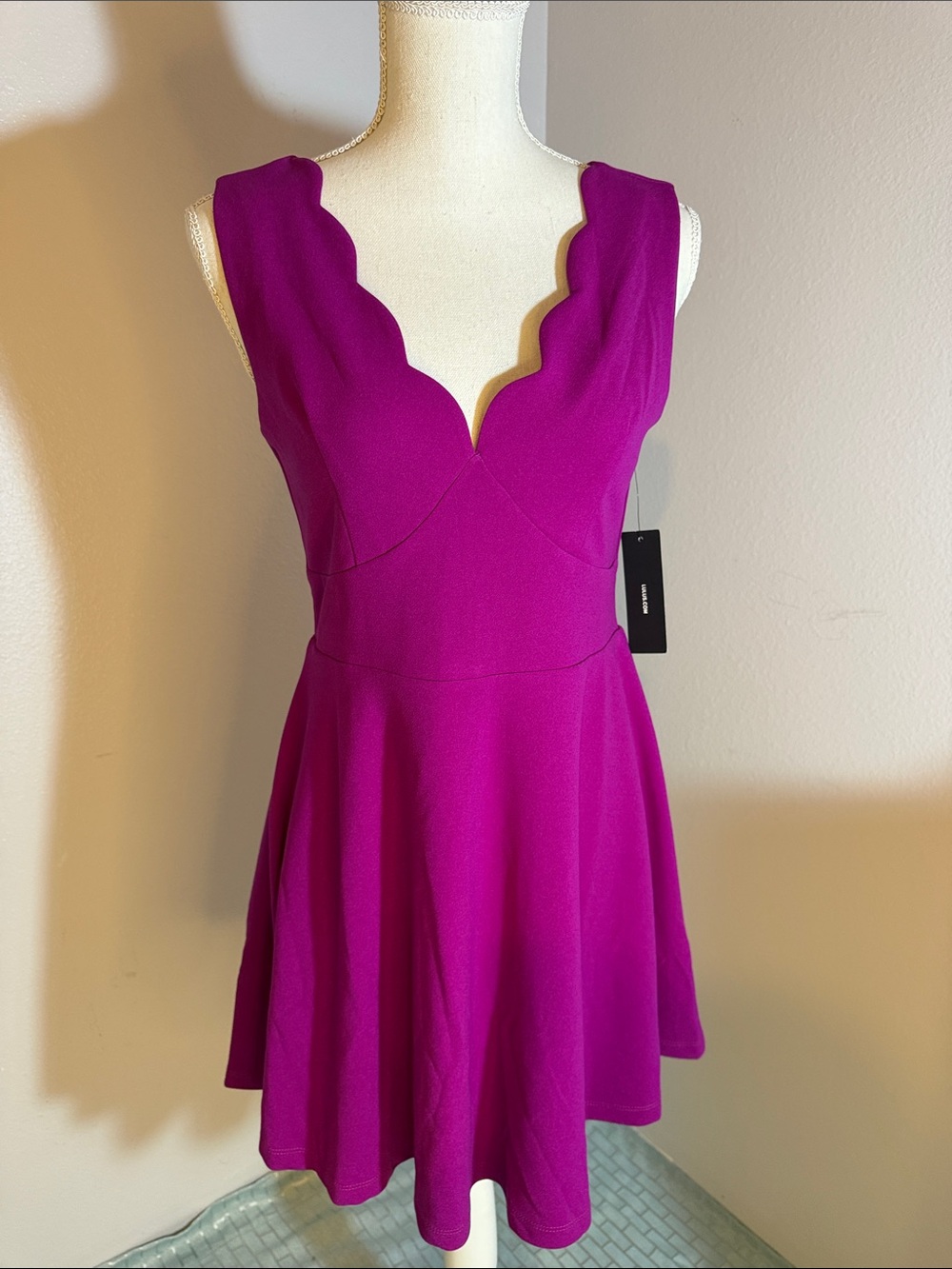 Lulu's Fuchsia Scallop V-Neck Mini Dress